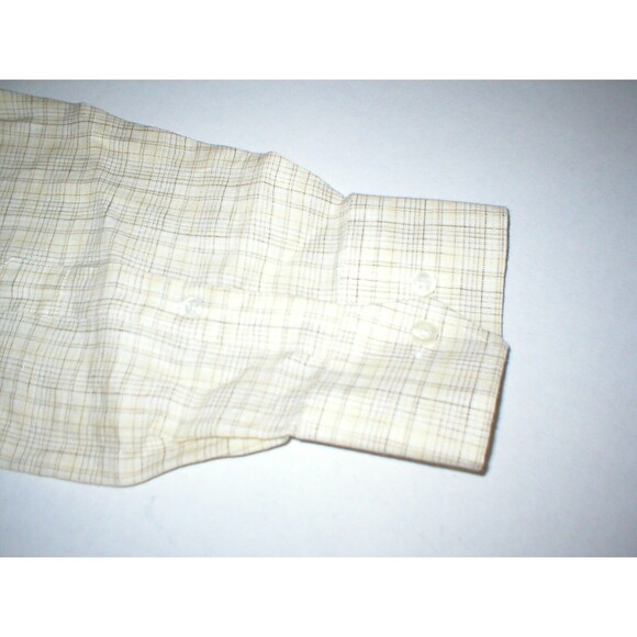 New Mens L NWT Guy Laroche Homme France Designer Shirt Yellow Brown Linen Plaid - Picture 4 of 5